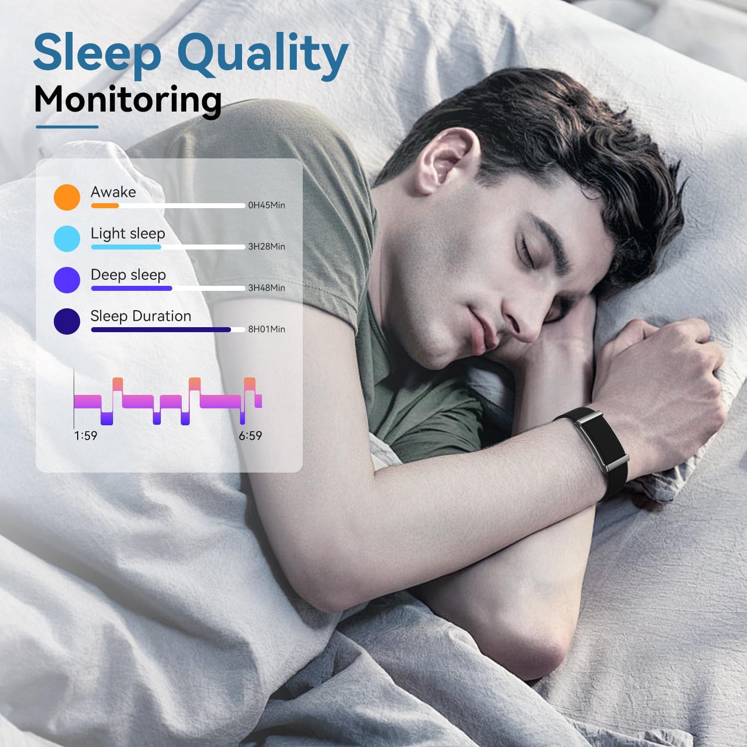 Smart Bracelet for Men Women,Health Activity Fitness Trackers with Continuous Heart Rate Monitor, 24/7 Sleep Tracking, 120+ Sport Modes, 30-Day Battery Life,Includes 2 Replacement Bands(Black) - Image 3