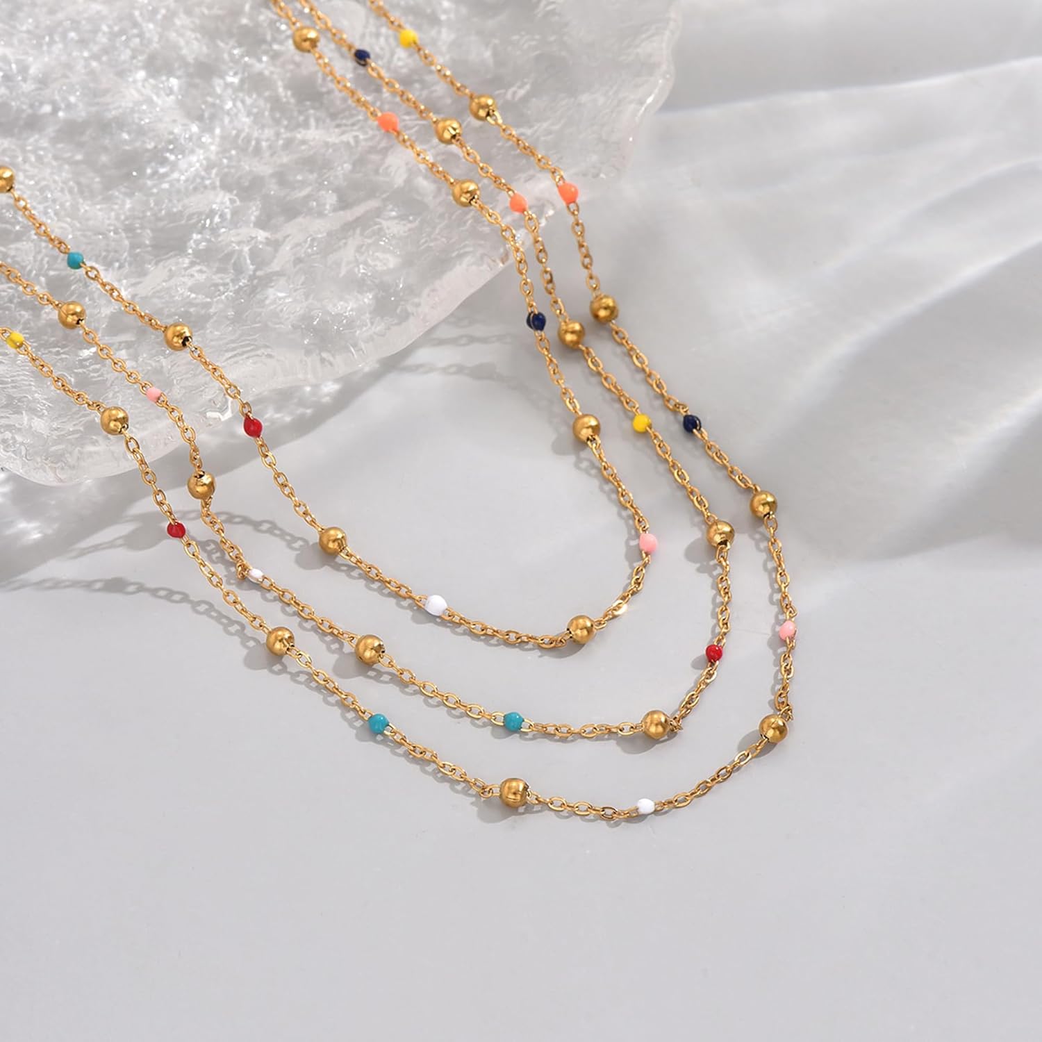 NONAMOIS Gold Chain Necklace for Women Dainty 18K Gold Plated Thin Satellite Beaded Turquoise Necklace Simple Layered Boho Jewelry Christmas Gifts - Image 5
