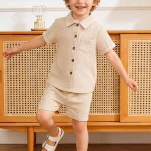 Baby Boys Summer Clothes Toddler Boys Button-down Shirt Tops + Shorts Outfit 2PCS 6 Months-7 Years