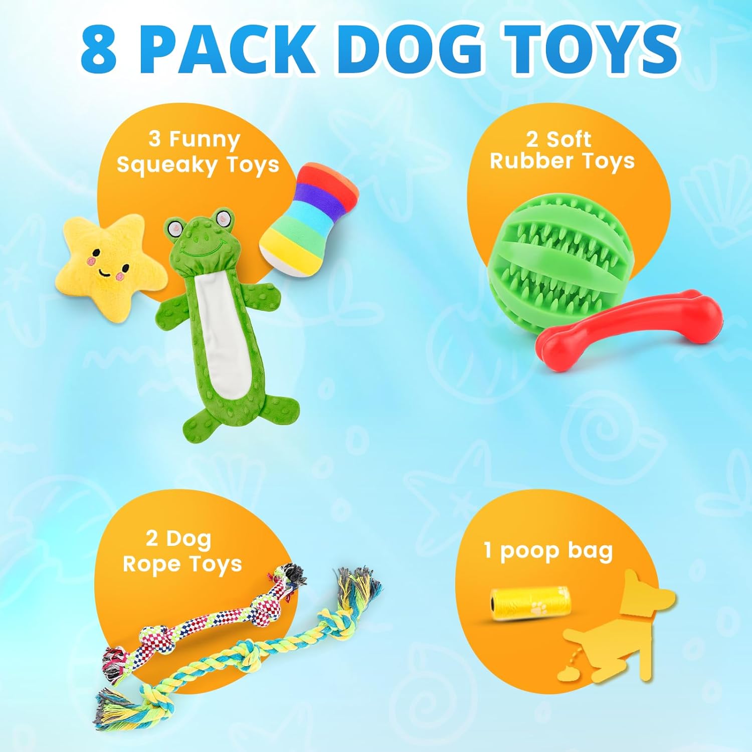 LOYEE 8 Pack Puppy Toys for Small Dogs, Luxury Dog Chew Toys with Squeaky Plush Toys, Rope Toys and Ball, Teething Toys for Puppy Supplies - Image 2