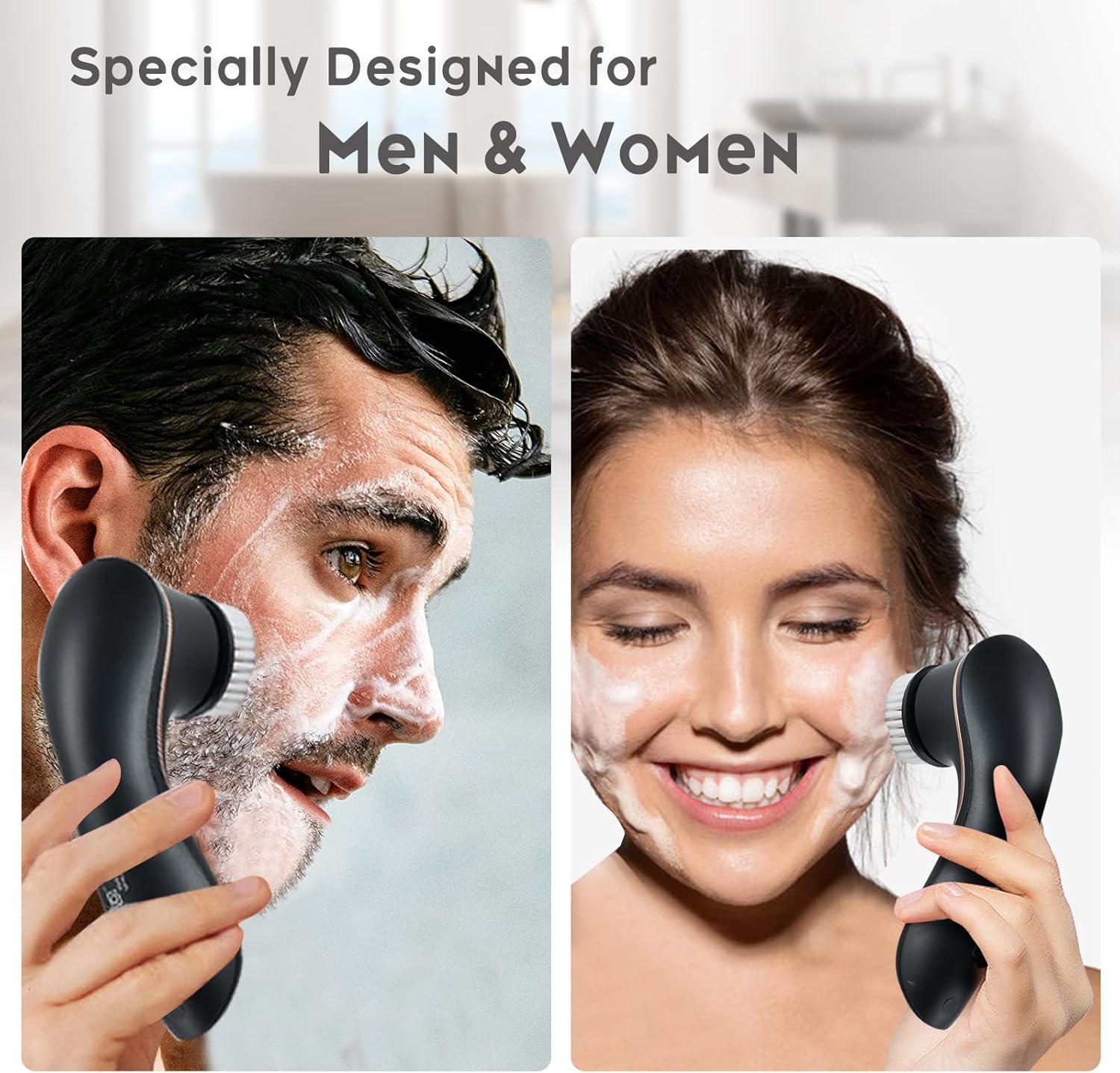 Facial Cleansing Brush, Electric Face Scrubber Rechargeable Exfoliator IPX-7 Waterproof Rotating Cleanser for Exfoliating, Massaging and Deep Cleansing for Women & Men with 4 Brush Heads Black - Image 2