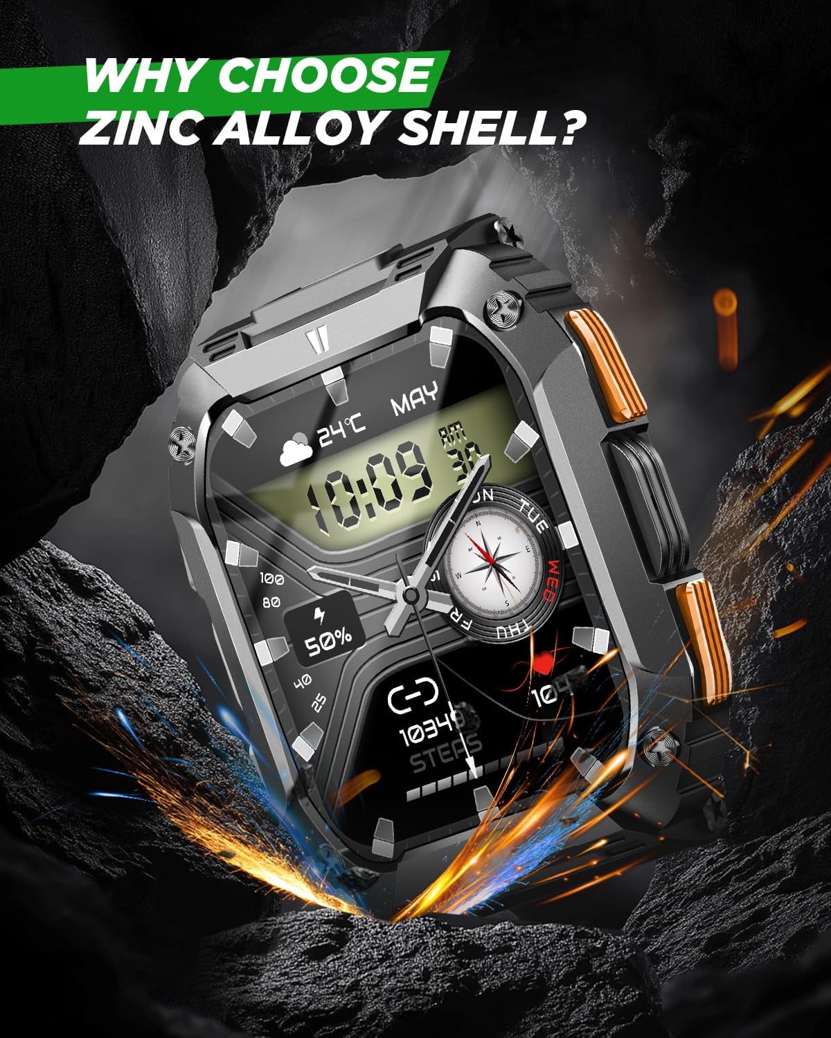 Smart Watches for Men(Flashlight&100 Days Battery Life), 1.95'' Fitness Watch: Waterproof Military Smart Watch with Call/Sleep/SpO2/Heart Rate Monitor/Step Tracker, Sport Smartwatch for Android iPhone - Image 8