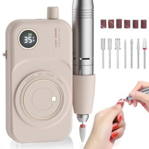 Portable Nail Drill Electric File: 35000RPM Professional Rechargeable Nail E File Machine,for Acrylic Nails Gel Polishing Removing, Cordless Efile with Bits Kit for Manicure Salon Home (Pink)