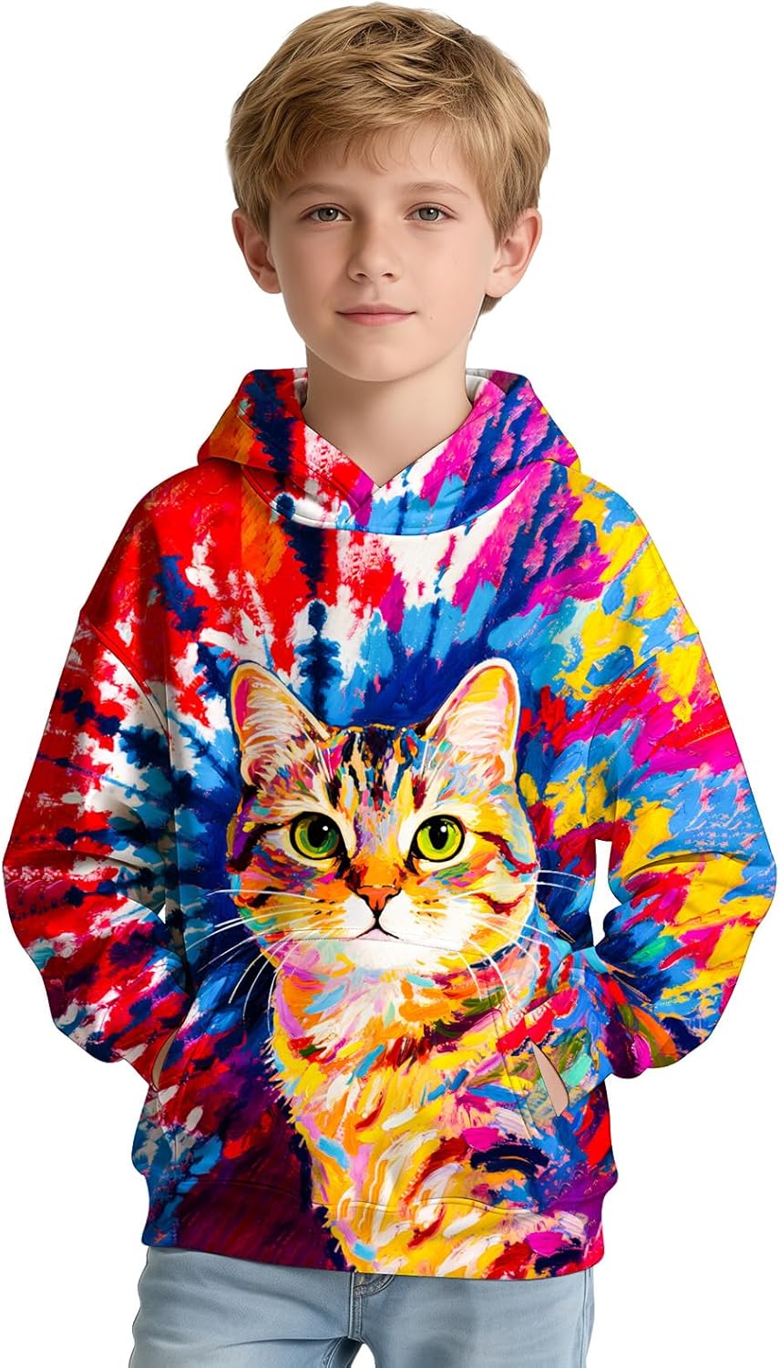 Kids Tie Dye Hoodie Sweatshirt Hooded Kangaroo Pocket Pullover Hoodies for Boys Girls - Image 2
