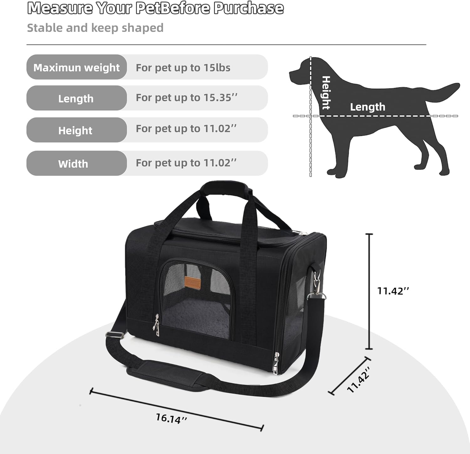 ROYPET Cat Carrier,Portable Pet Carrier Bag for Cats and Small Dogs,Foldable Soft-Sided and Scratch-Proof mesh Cat Bag Pet Carriers,Airline Approved Pet Carrier,Pet Travel Carrier Up to 15 Lbs,Black - Image 3