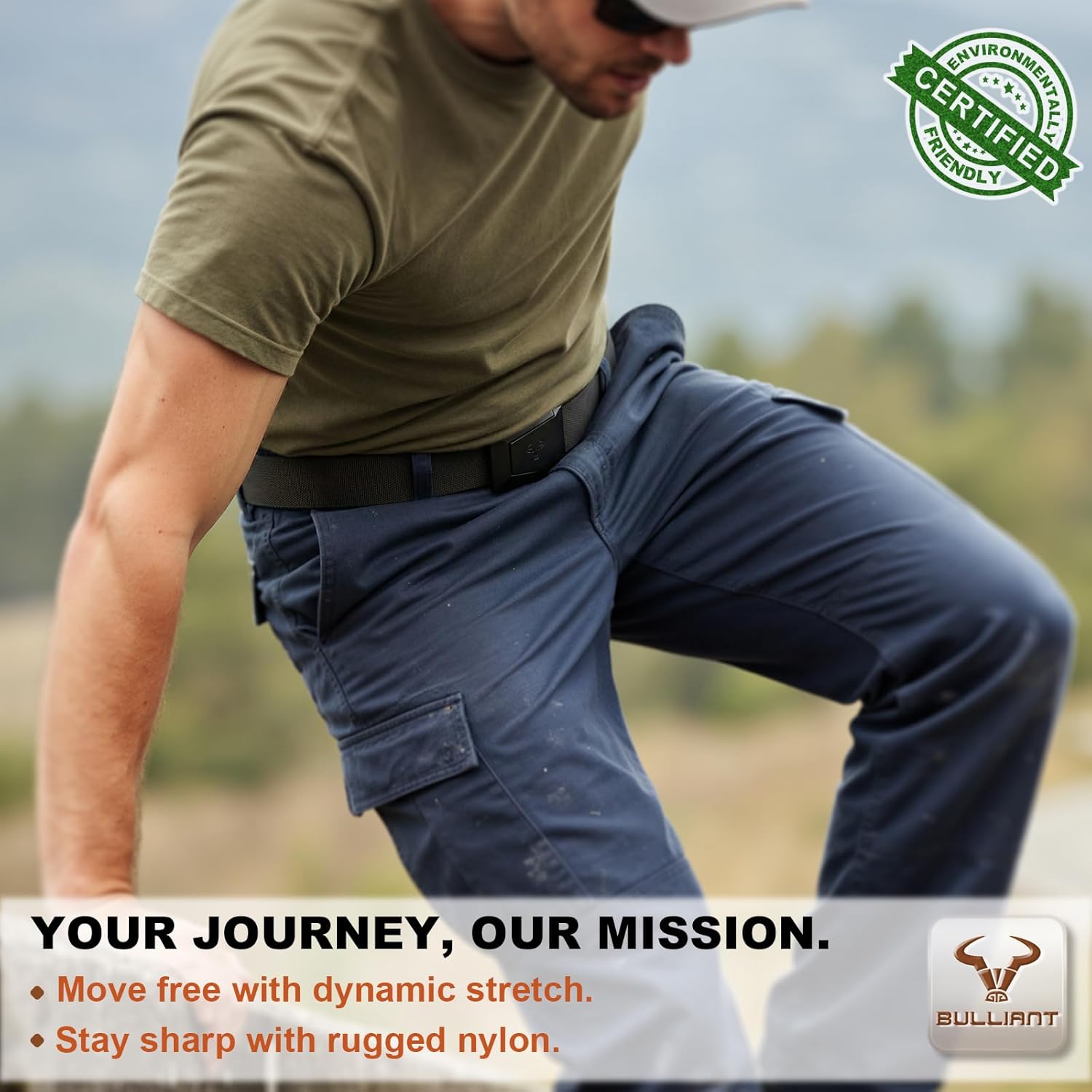 BULLIANT Men Tractical Belt,Stretch Western Rigger Web Belt For Cowboy Military Heavy Duty Hiking Hunting 1.5"-Cut For Fit - Image 6