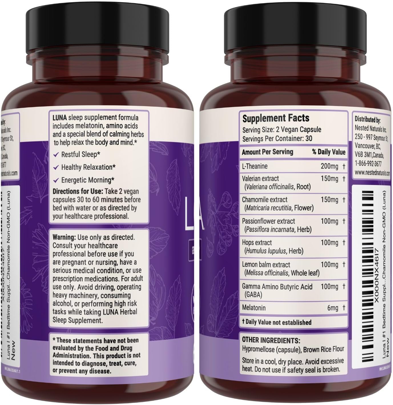 Nested Naturals Luna Sleep Aid - Non-Habit Forming Natural Sleeping Pills for Adults with Naturally Sourced Ingredients - Valerian Root, Melatonin, Chamomile, Lemon Balm, & More - 60 Vegan Capsules - Image 9