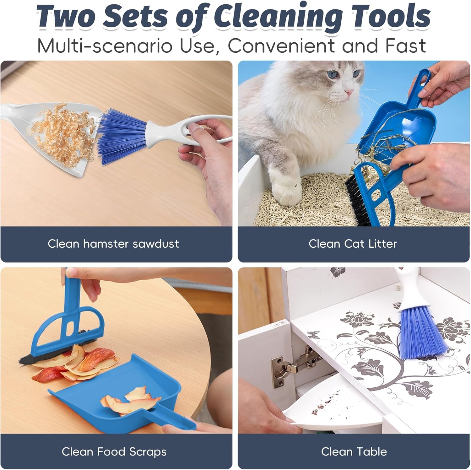 PINVNBY Mini Dustpan and Brush Set, Cage Cleaner for Guinea Pigs, Cats, Hedgehogs, Hamsters, Chinchillas, Rabbits, Reptiles, and Other Small Animals 2 Pack Mini Hand Broom and Dustpan - Image 3