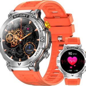 Military Smart Watch for Men 1,43″ HD AMOLED Display(Answer/Make Call) 420mAh Battery Smart Watches IP68 Waterproof for Android/iOS 100+Sports Modes/Heart Rate/Sleep Silver