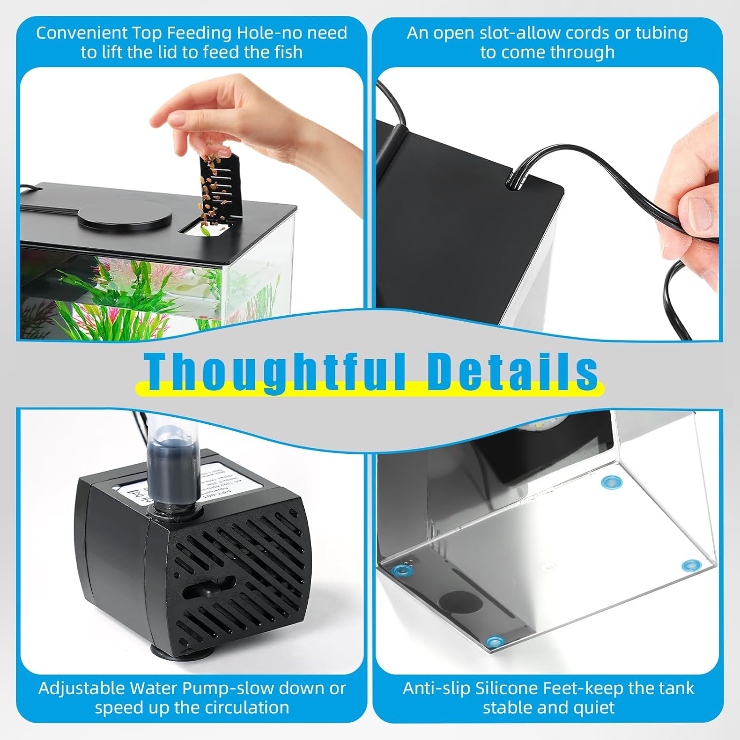 AQUANEAT Fish Tank, 1 Gallon Betta Fish Tank, Small Aquarium Kit with LED Light and Water Filter Pump - Image 4