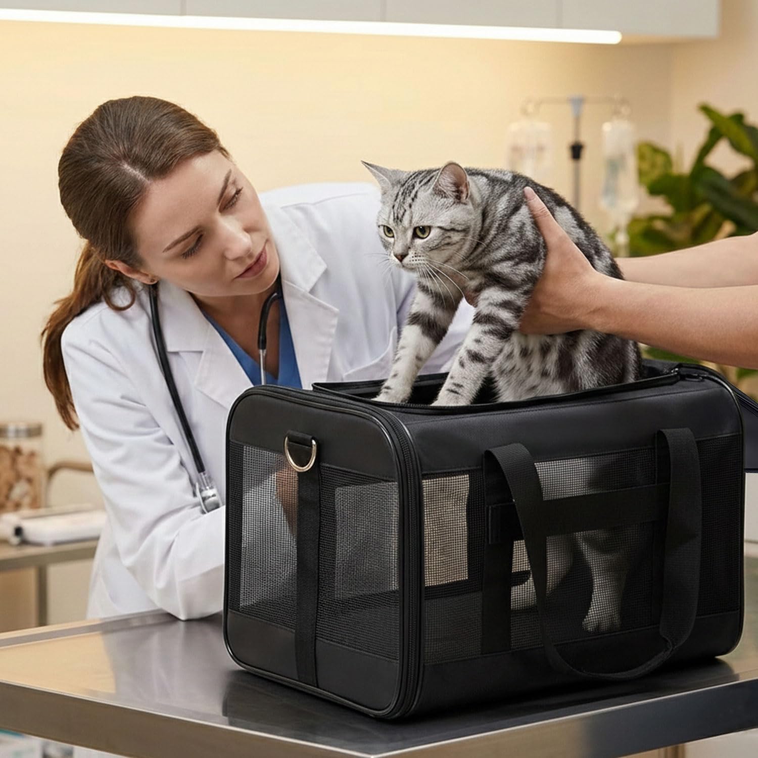 Conlun Cat Carrier Airline Approved, Soft-Sided Dog Carrier with Inner Safety Leash, Pet Transport Carrier for Small-Medium Cats Puppies up to 15 Lbs, Collapsible Travel Kitten Carrier Bag -BlackM - Image 3