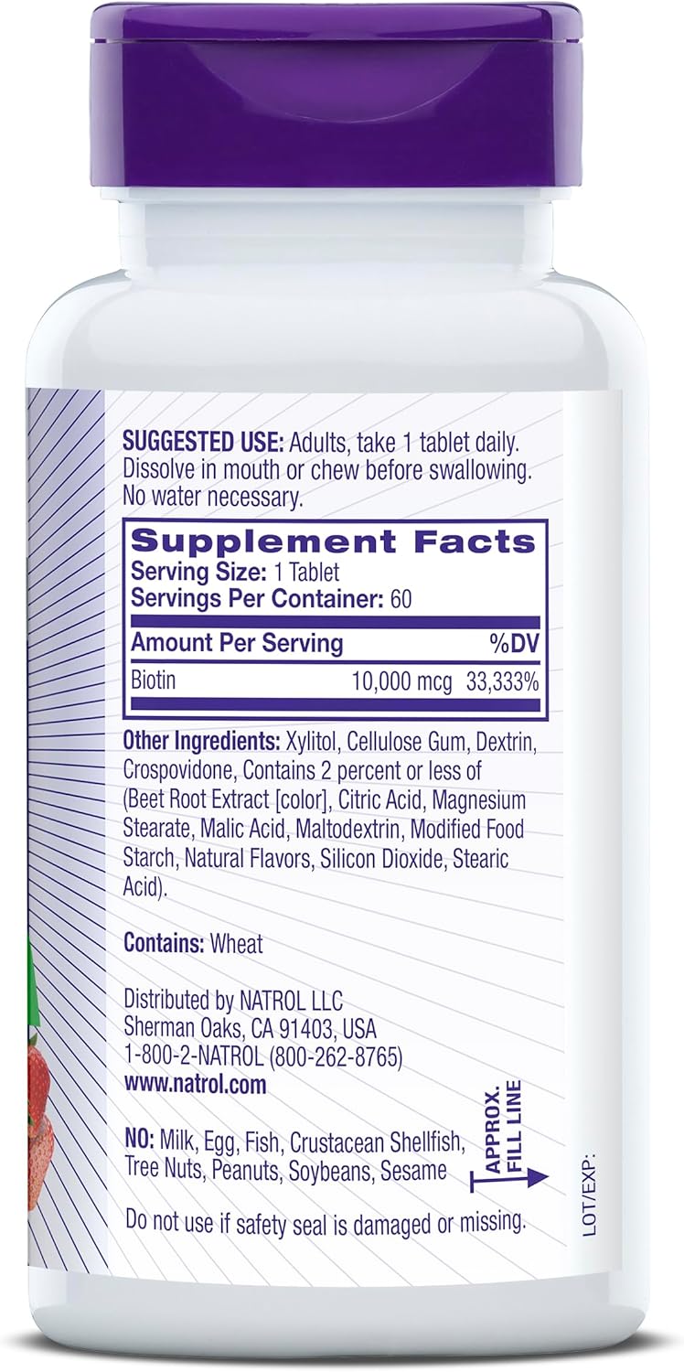 Natrol Biotin 10000mcg, 4X Faster Dissolve Supplement for Healthy Hair, Skin and Nails for Those Low in Biotin, Plus Energy Metabolism Support, 60 Tablets, Up to a 60 Day Supply - Image 8