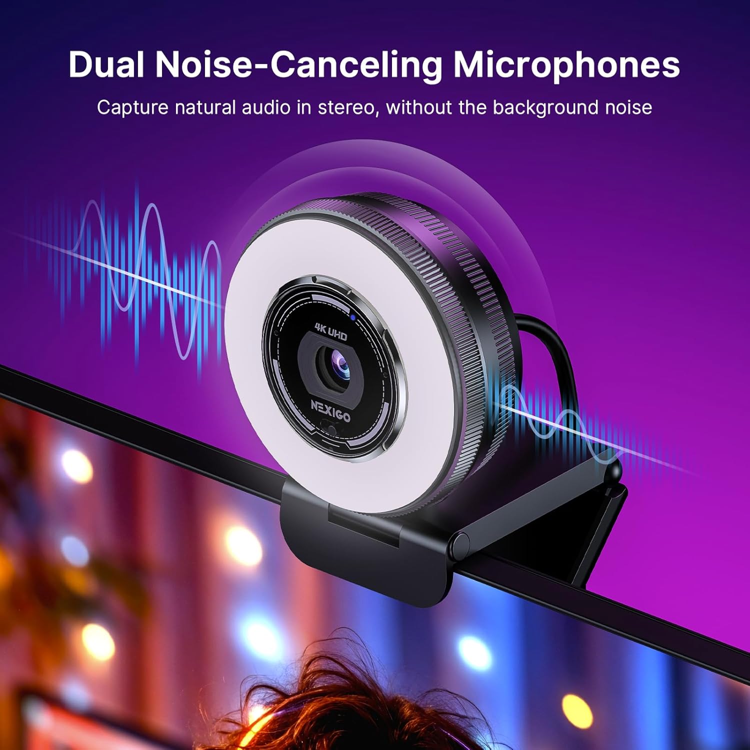 NexiGo N680E Pro 4K Webcam with Ring Light, PDAF Autofocus, 1080p 60FPS, Dual Noise-Canceling Mics, Privacy Shutter, USB Plug-and-Play for Zoom, Teams, Twitch, Google Meet - Image 6
