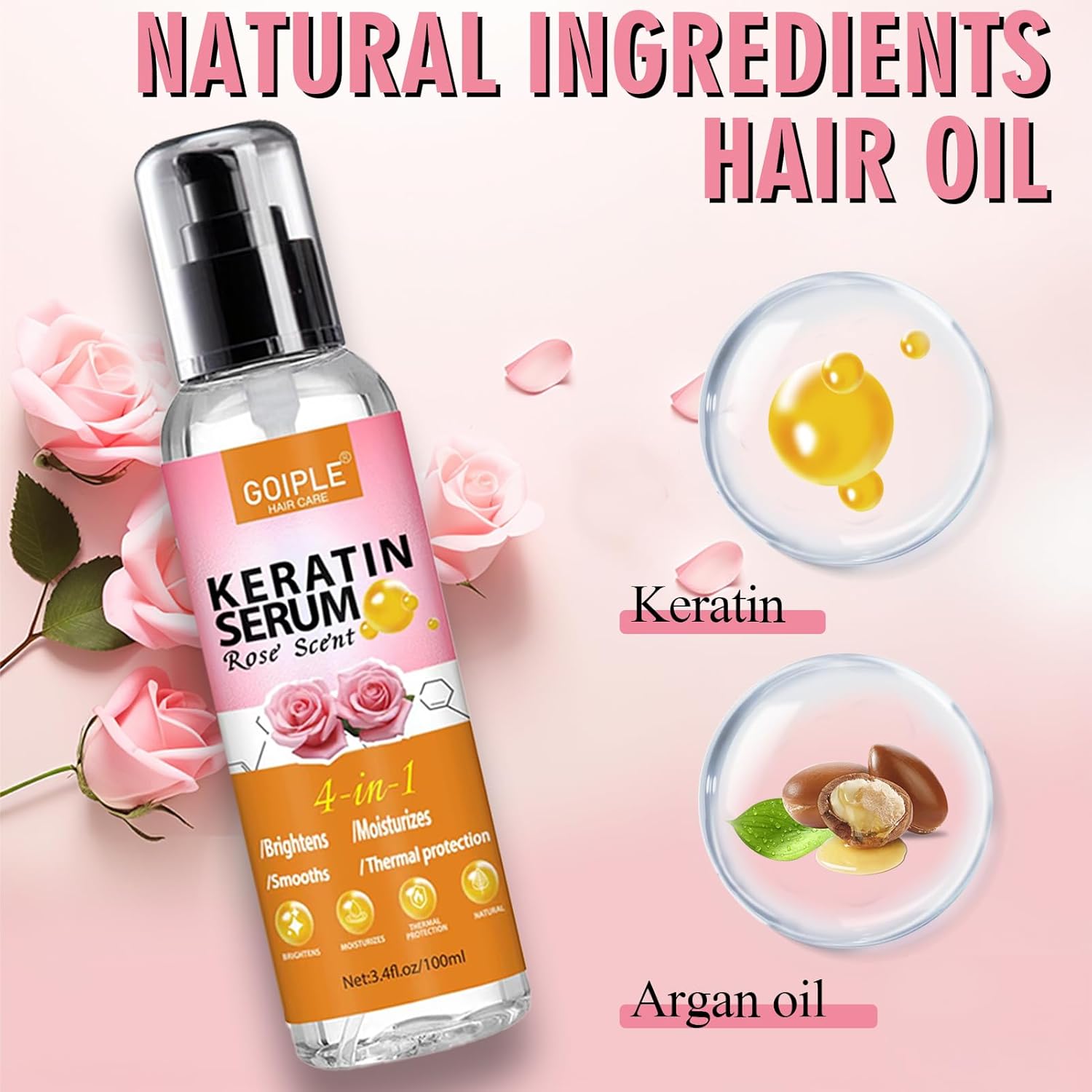Keratin Protein Hair Serum Keratin Styling & Moisturizing Oil - Anti Frizz Control Nourishes & Repair Keratin Serum Oil for Dry Damaged Hair Heat Protectant Serum for Shine Prevent Hair Burns (Rose) - Image 8