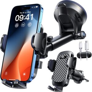 YRU True Military-Grade [360° Rotation Suction] 2026 Ultimate Car Phone Holder Mount【90+LBS Safest Strongest & Patent Certs】 Dash Windshield Vent for iPhone 17 16 Pro Max with Dash Accent,Gloss Black