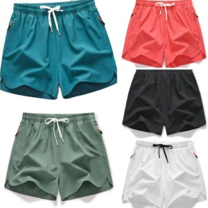 Men’s Running Shorts 5 Inch Quick Dry Breathable with Pocket Adjustable Elastic Lace-Up Gym Gym Shorts Pack of 5
