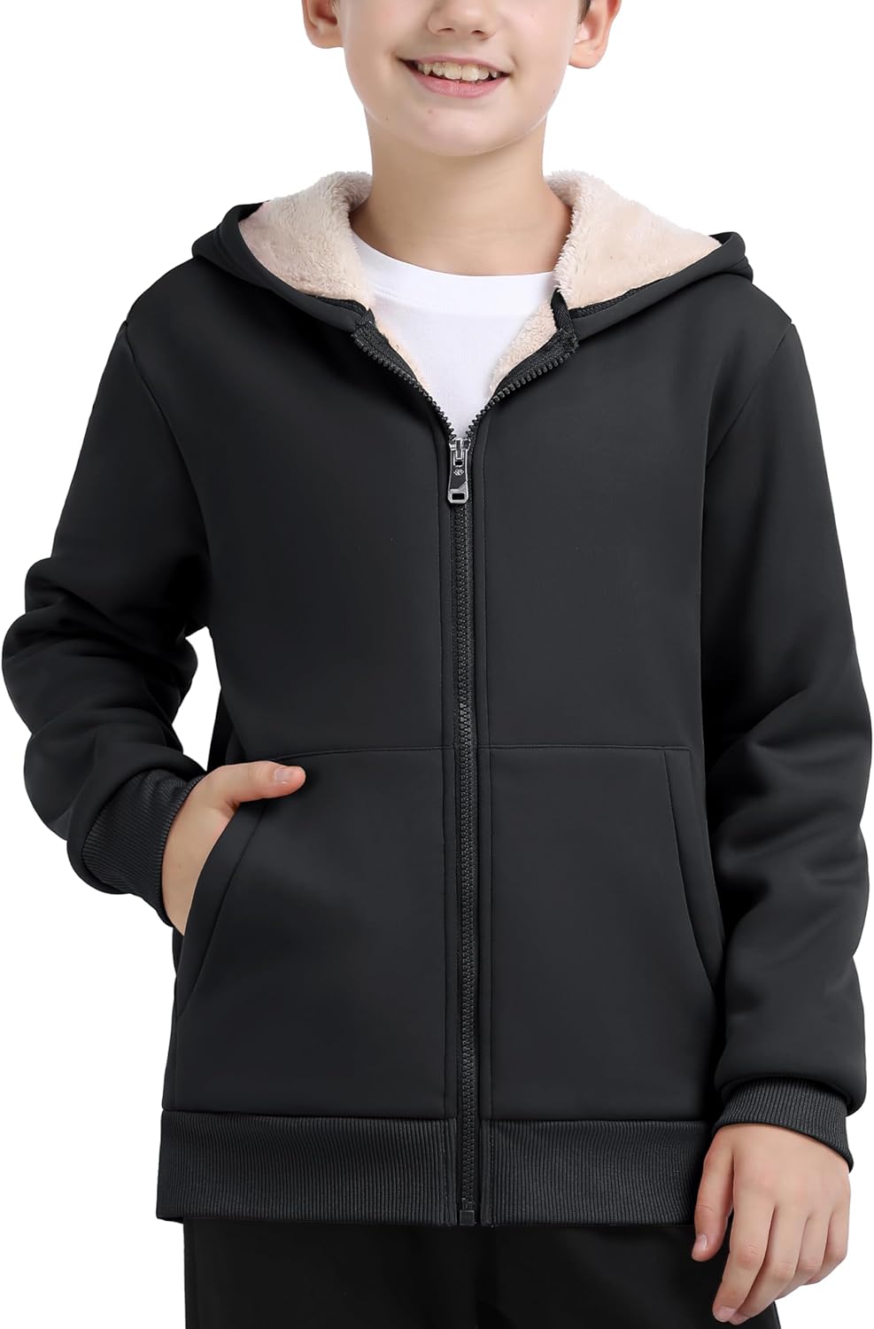 MoFiz Kids Fleece Jackets Sherpa Lined Hoodie Jacket Hooded Zip up Sweatshirt Coats for Boys Girls Winter Casual Outerwear - Image 2