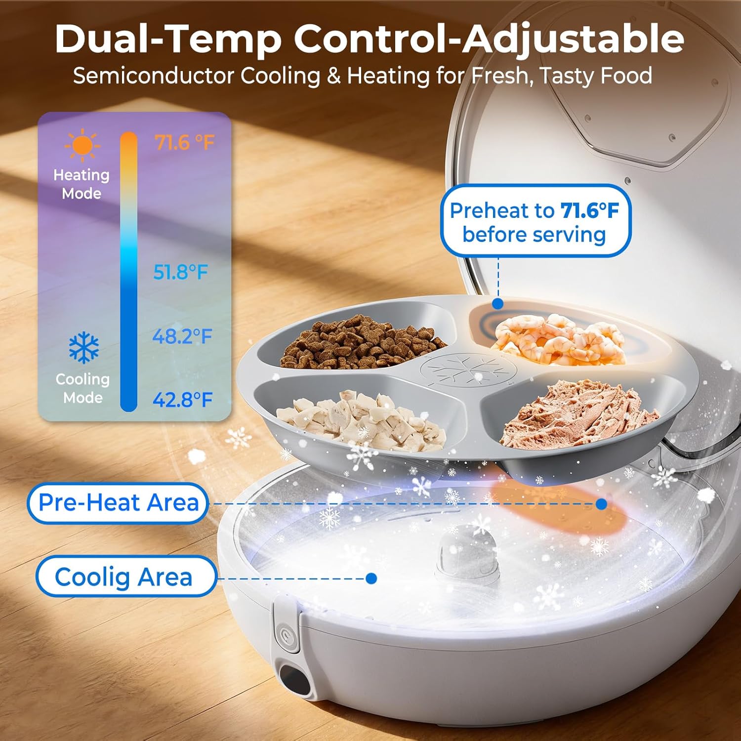 Robotail Automatic Cat Feeder for Wet Food - Fresh for 4 Days, Smart Dual-Temp Semiconductor Cooling & Heating Auto Cat Feeder with Multi-Function App, 4 Fresh Meal, Infrared Sensing, Easy to Clean - Image 2