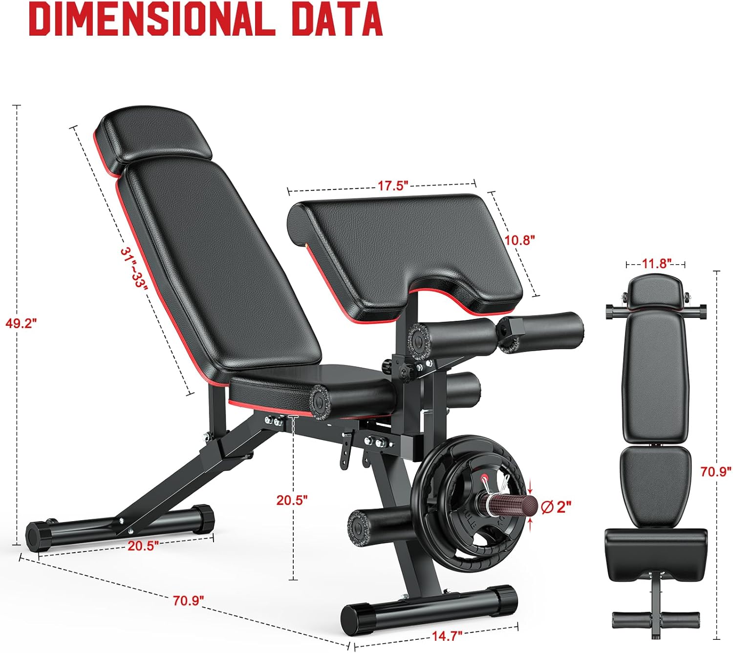 XDDIAS Workout Bench, Adjustable Weight Bench with Leg Extension and Leg Curl, Extended Headrest, 900LBS Preacher Curl Bench Incline Decline Flat Workout Bench for Home Gym Full Body Exercise - Image 7