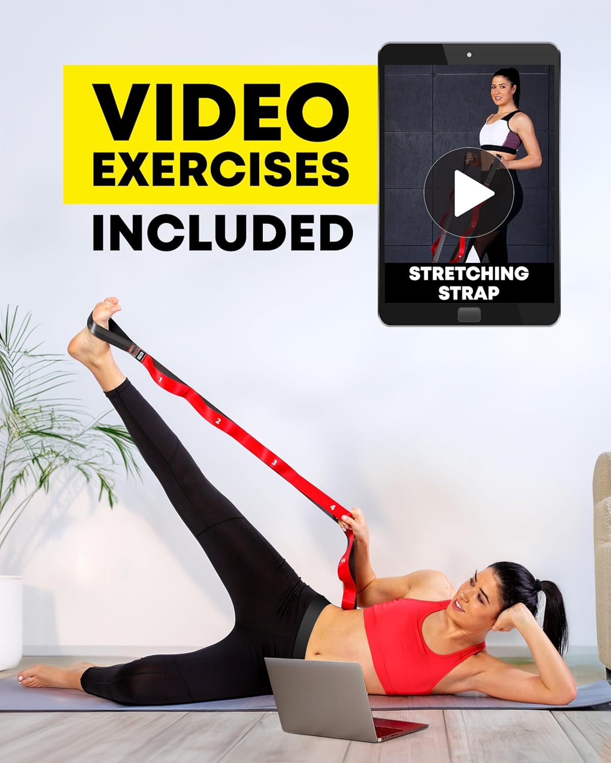 Stretching Strap with Loops - Non Elastic Stretch Band for Physical Therapy, Yoga Strap for Stretching Equipment, Stretch Bands for Exercise and Flexibility - Fascia, Hamstring & Leg Stretcher Belt - Image 9