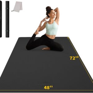 CAMBIVO Yoga Mat 72″ x 48″ Large Workout Mat for Home Gym Flooring | 6mm-12mm (0.24″-0.48″) Extra Thick Exercise Mat for Apartment Fitness | High-Density TPE Cushioning for Joint Protection