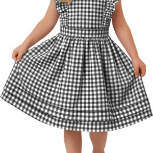 Yooo’s Vivi Toddler Girls’ Dress Gingham Midi Baby Plaid Dress Ruffle Sleeves Doll Collar Summer Outfits with Zipper 18M-5T