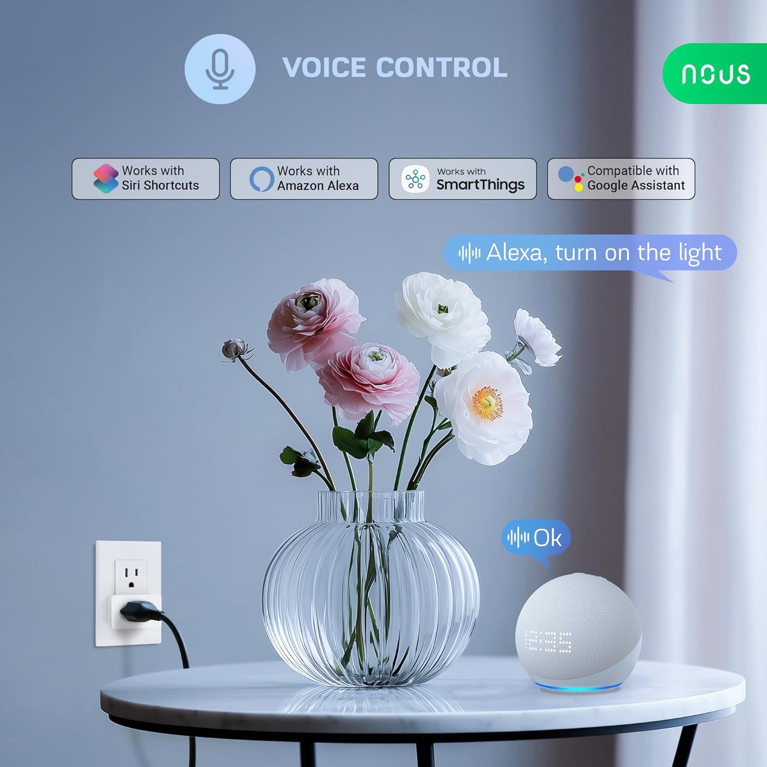 NOUS Wi-Fi Smart Plug 15A, Dual-Band 2.4GHz & 5GHz, Energy Monitoring, Compatible with Alexa, Google Home, Tuya App, Remote Control, Timer, Compact Design, Smart Outlet, 3 Pack - Image 4