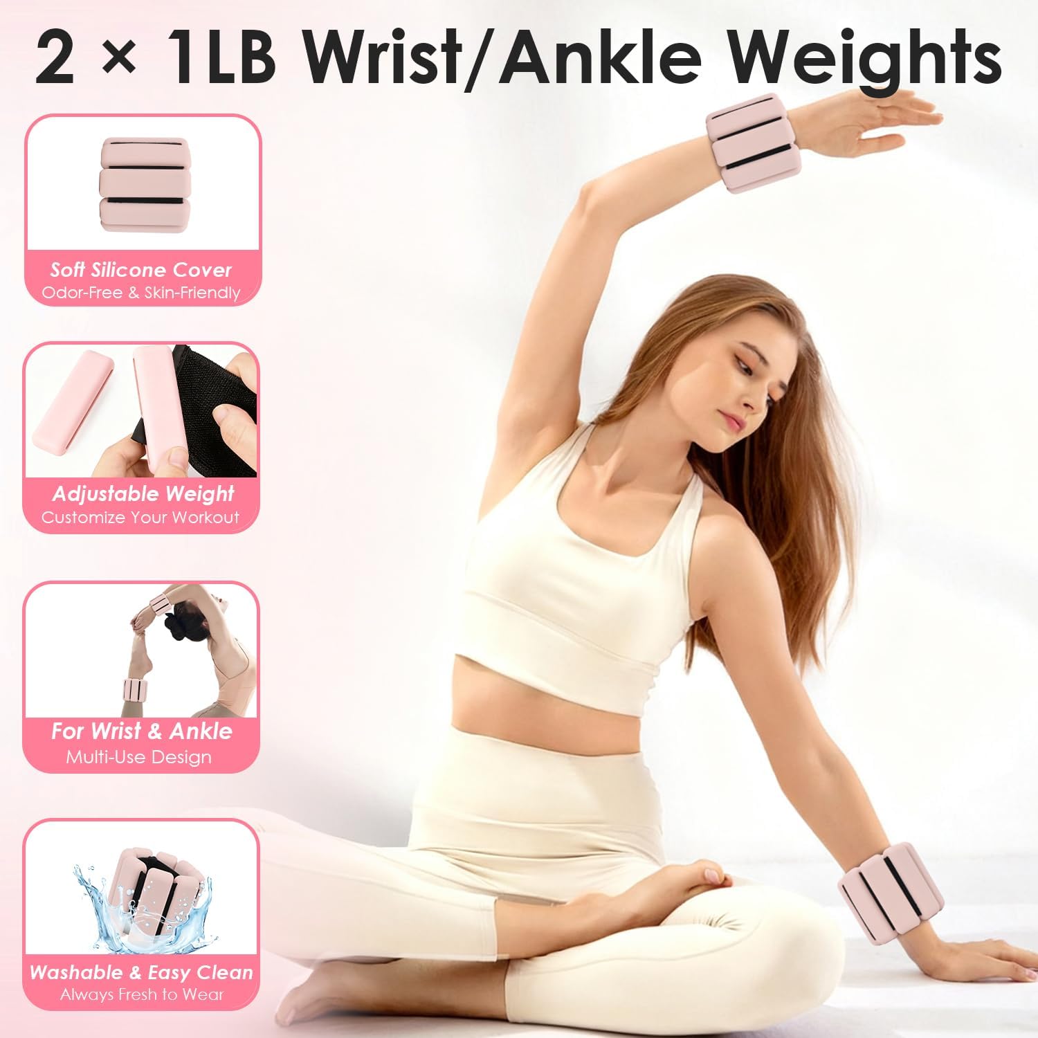 16 PCS Pink Pilates Ring and Ball Set for Women with 15" Magic Circle, Home Pilates Equipment Kit with Adjustable 1LB Ankle Wrist Weight, Resistance Band, Gliding Discs, Pilates Essentials Accessories - Image 3