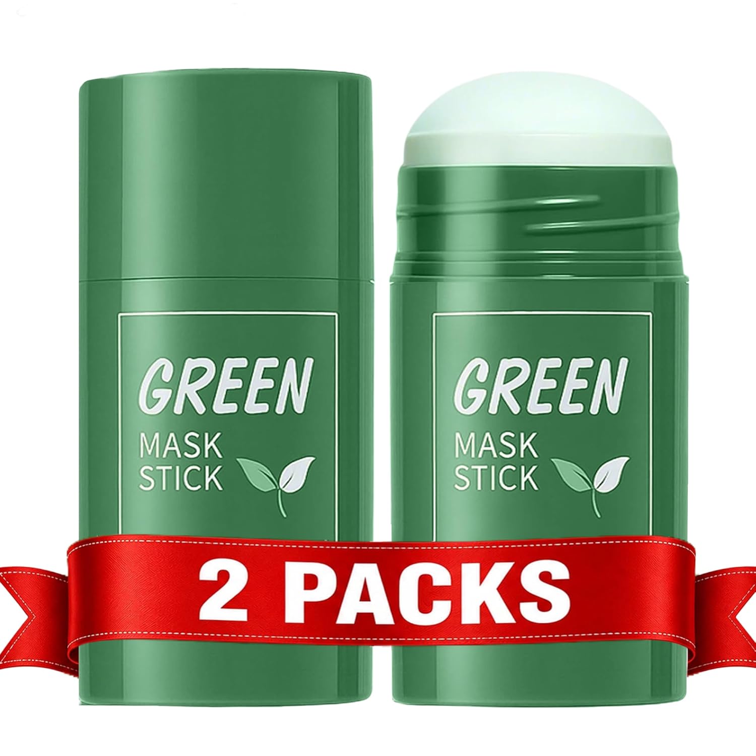 2pcs Green Tea Mask Stick – Deep Cleanse Clay Mask for Face, Blackhead Remover & Pore Cleansing, Oil Control & Hydrating, All Skin Types, Easy Twist-On Application