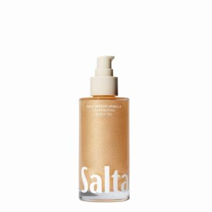 Saltair Shimmering Body Oil – Scented Dry Oil Moisturizer with Light-Reflecting Pearl Pigments – Moisturizing Glow for All Skin Types – Salt Water Vanilla, 4oz