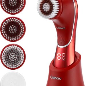 Facial Cleansing Brush, Electric Face Scrubber, Facial Cleansing Brush Rechargeable IPX-7 Waterproof Rotating Face Scrubber for Exfoliating, Massaging and Deep Cleansing with 4 Brush Heads