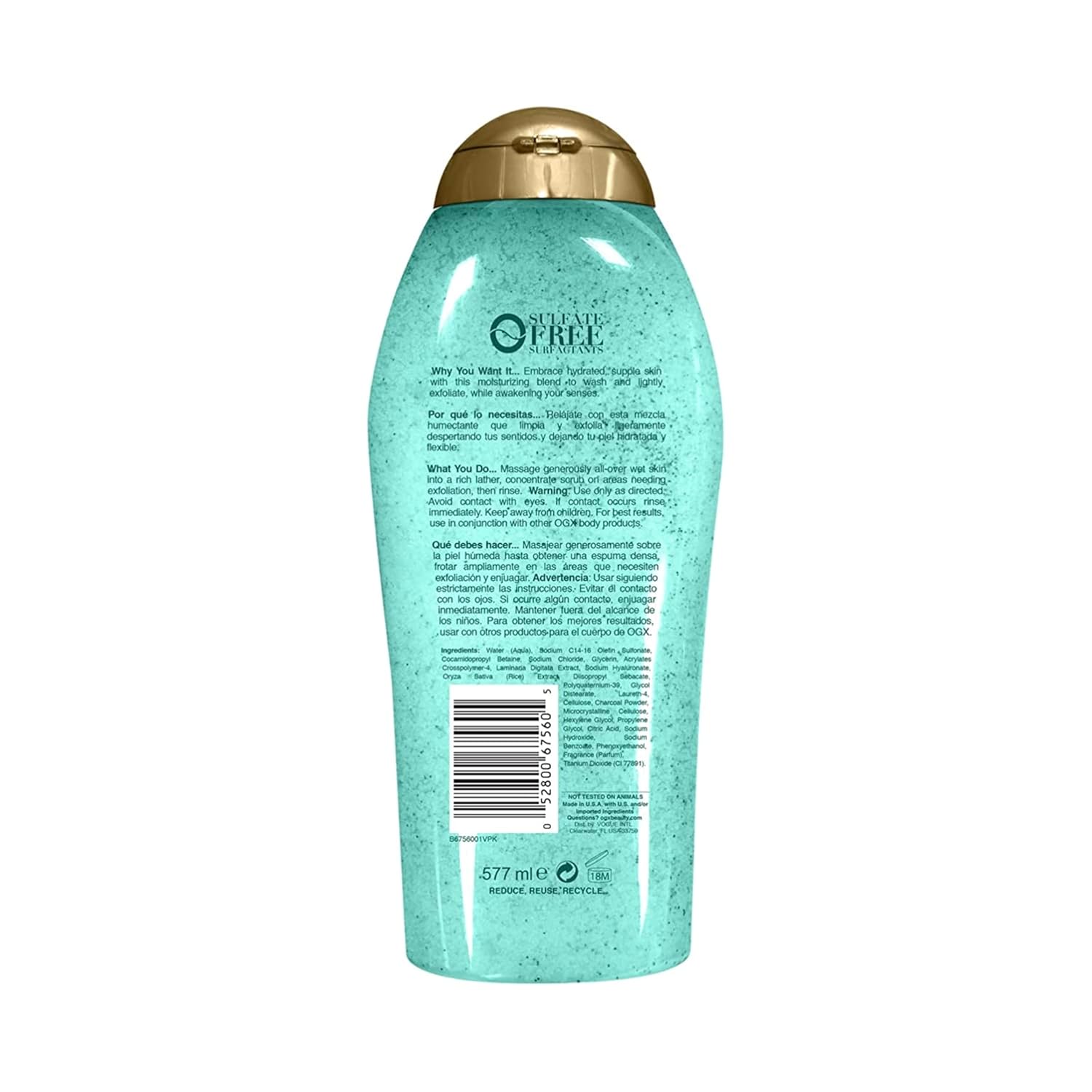OGX Hydration + Sea Kelp & Hyaluronic Acid Sulfate-Free Lightly Moisturizing Body Scrub with Black Rice, Gentle Exfoliating Daily Body Wash to Soften & Smooth Skin, 19.5 Fl Oz - Image 5