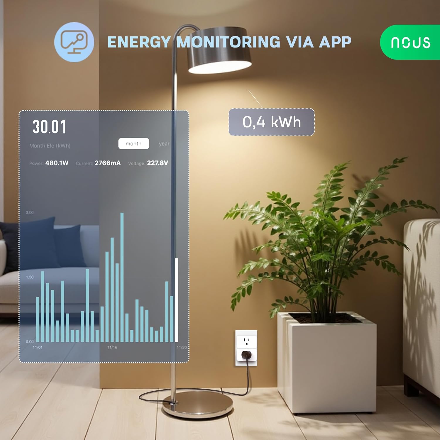 NOUS Wi-Fi Smart Plug 15A, Dual-Band 2.4GHz & 5GHz, Energy Monitoring, Compatible with Alexa, Google Home, Tuya App, Remote Control, Timer, Compact Design, Smart Outlet, 3 Pack - Image 6
