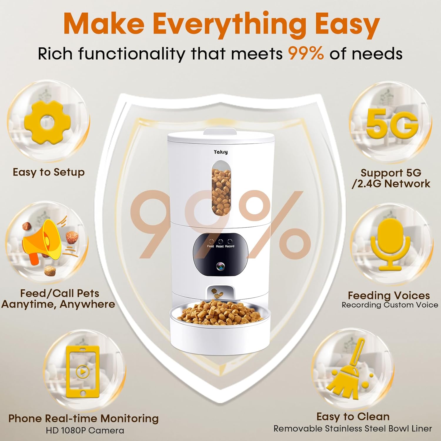 Automatic Cat Feeders Camera 5G: WiFi Easy to Clean Timed Smart Dog Food Dispenser 2-Way Audio Memory Function Pet Feeder HD 1080P Video Record APP Control Dry Food Clear Night Vision Yakry - Image 2