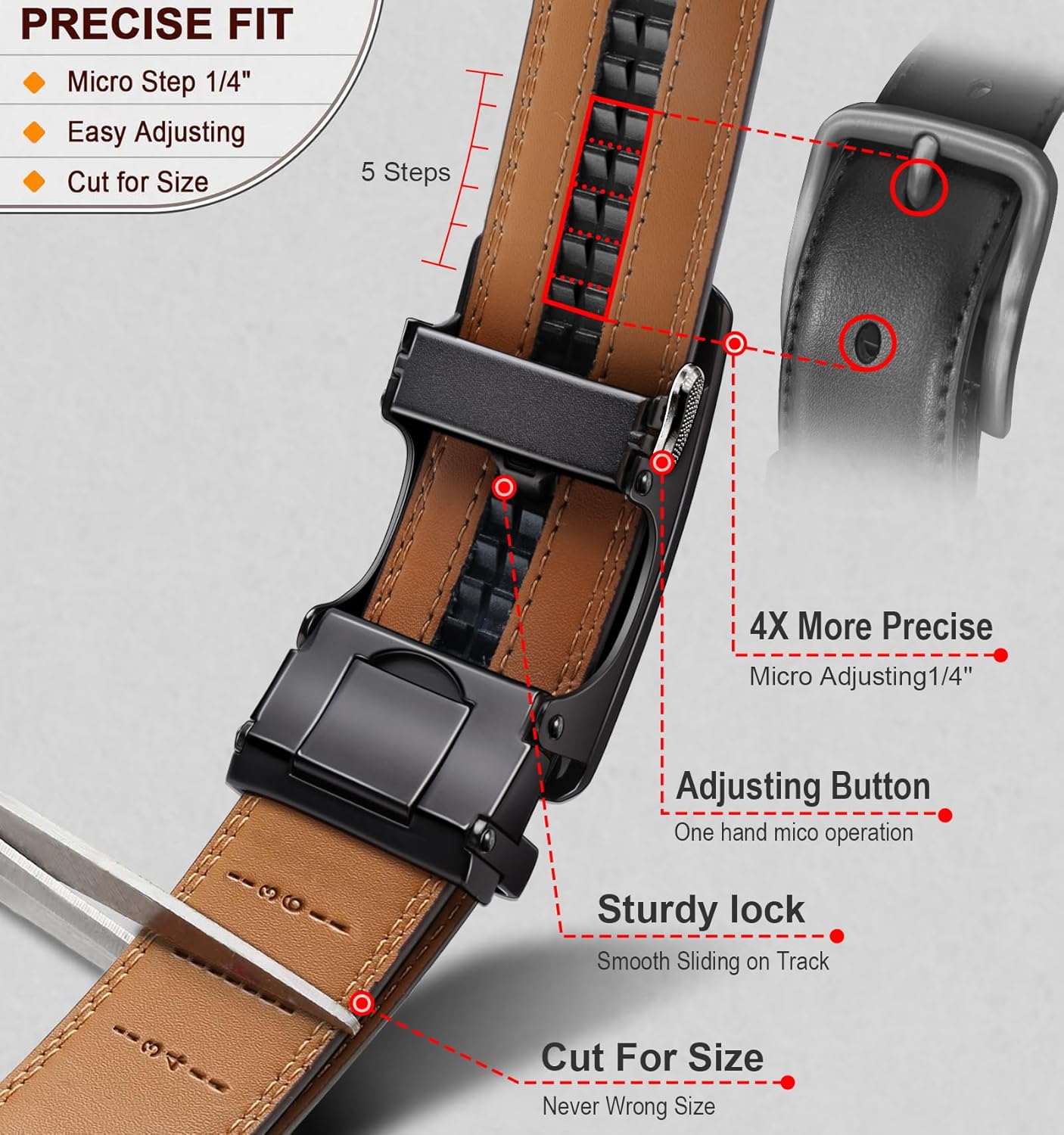 KEMISANT Men Belt Ratchet Click Belt Genuine Leather Adjustable For Men Golf Dress Casual Jeans 1 3/8-Cut For Fit - Image 3