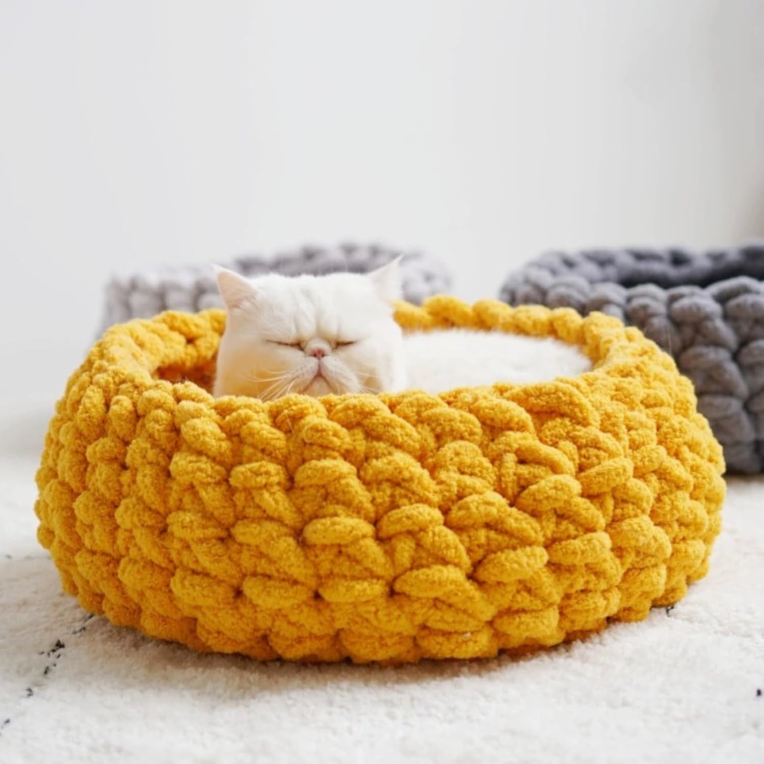Cat Nest Bed - Premium Self Warming Handwoven Washable Extra Soft Round Cave House for Indoor Kitten & Kitty, Small & Large (Cloud White,Medium) - Image 7