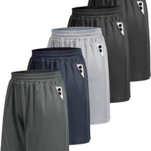 BOOJO 5 Pack Athletic Gym Mens Shorts – Workout Black Quick Dry Basketball Shorts with Pockets for Running Casual Activewear