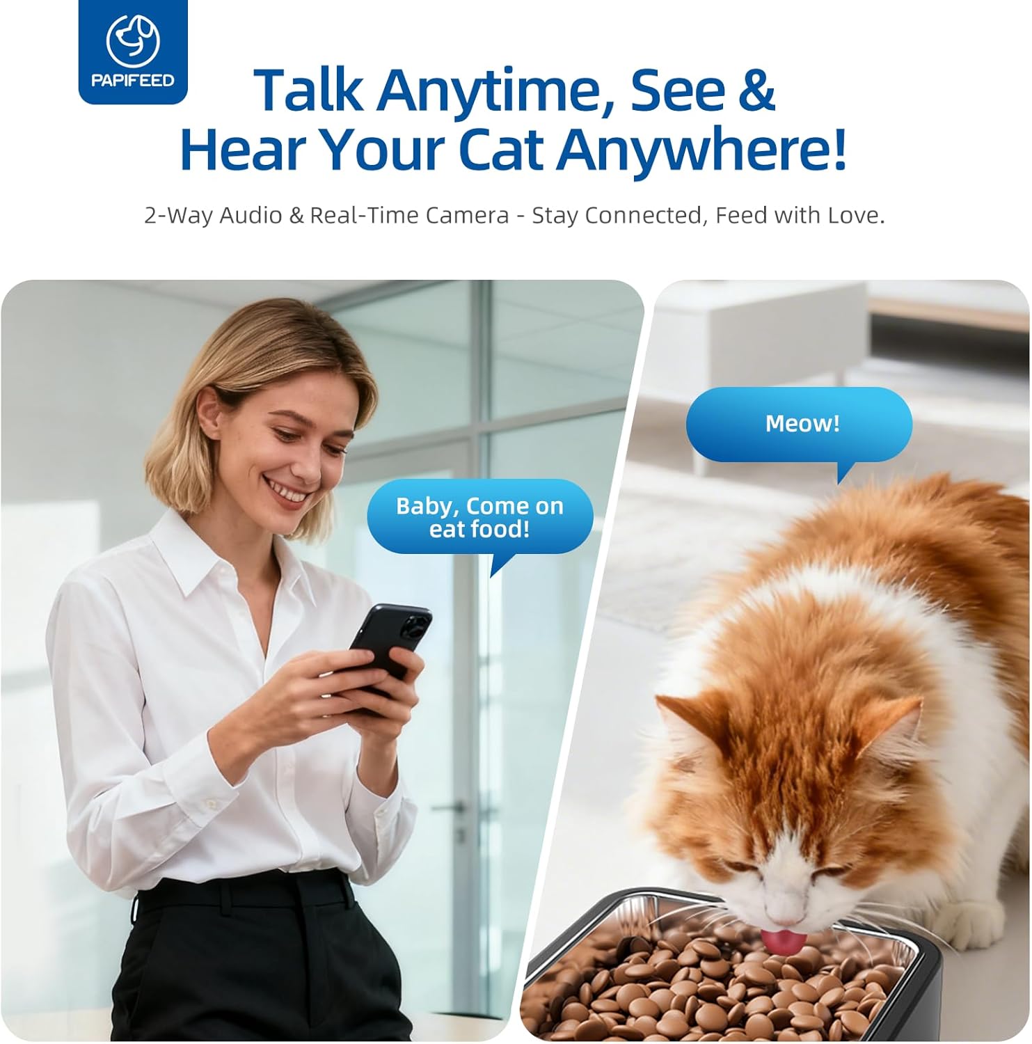 PAPIFEED Automatic Cat Feeder with Camera, 6L Cat Food Dispenser with App, 2.4G WiFi Timed Cat Feeder for Dry Food, 2-Way Audio, Smart Pet Feeder for Small Dog, 10 Meals/Day, 12 Portions/Meal - Image 3