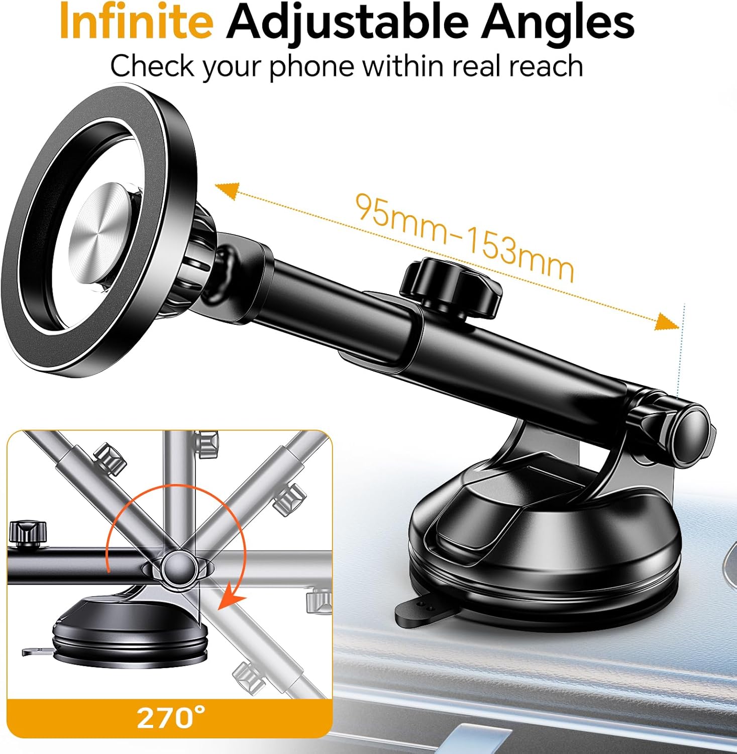 Coolpow for MagSafe Car Mount【Windshield+Vent+Dash】 Magnetic Phone Holder for Car Phone Holder Mount Cell Phone Holders for Your Car Accessories for Women Men Camera Tripods Mount for iPhone 17 16 15 - Image 7