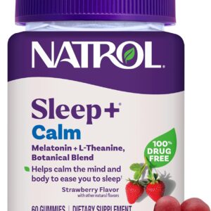 Natrol Sleep+ Calm Melatonin Gummies for Adults, Sleep Gummies, Strawberry Flavor, 60 Gummies, 30 Day Supply