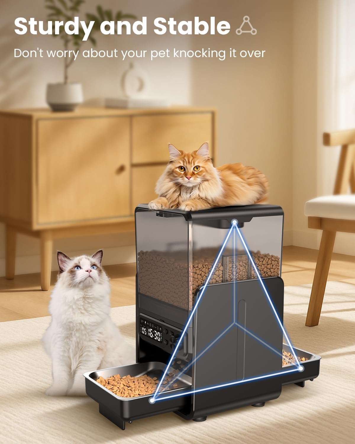 Automatic Cat Feeder for 2 Cats, 5L/20 Cups Food Dispenser with Adjustable Raised Double Bowls, Detachable Control Panel, Timed Cat and Dogs Feeder for Dry Food, Dual Power Supply - Image 8