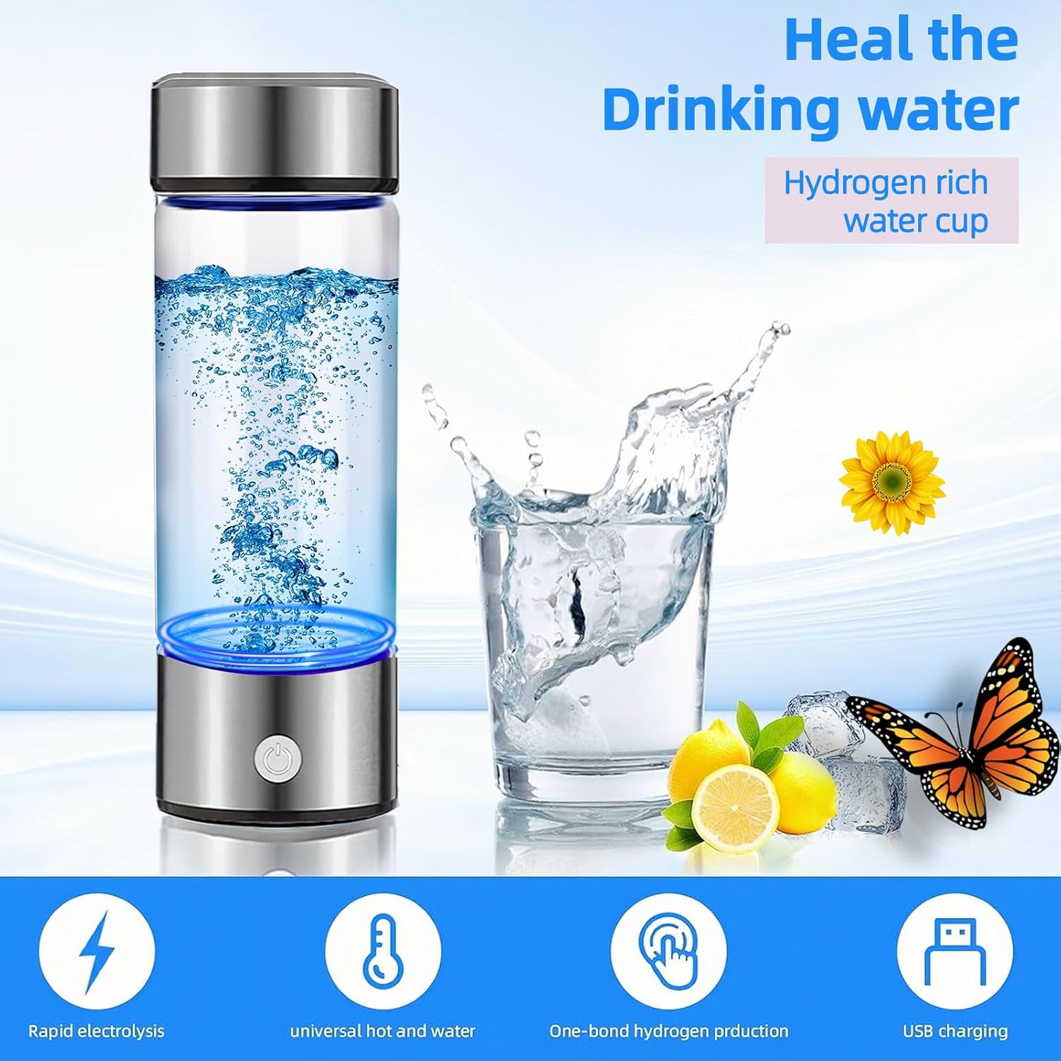 Hydrogen Water Bottle Generator 2pack, Glass Hydrogenated Water Bottles Health Cup, Hydrogen Water Generator w SPE/PEM Tech Improve Water for Home/Office/Travel/Daily Drinking Gift for Mom Father Day - Image 9