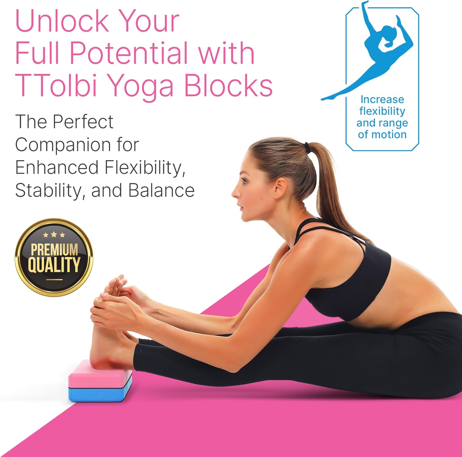Yoga Blocks 2 Pack with Strap & Guide – Non-Slip EVA Foam Pilates Blocks for Home Workouts, Dance, Ballet, Gymnastics & Stretching Exercise | Ideal Dancer Gifts - Image 2