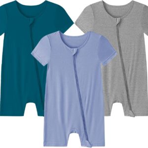 Baby Romper 3 Pack Bamboo Rayon Footless Short Sleeve Zipper Romper