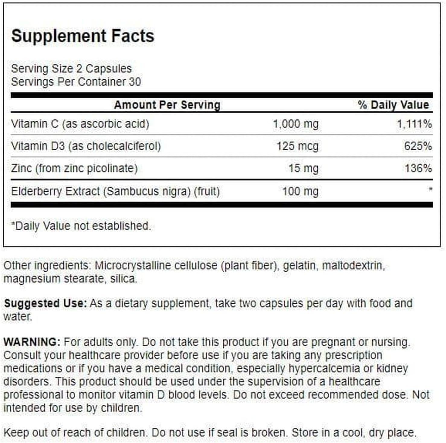 Swanson High Potency Ultimate Immune Defense with C, D, Zinc & Elderberry 60 Caps - Image 2