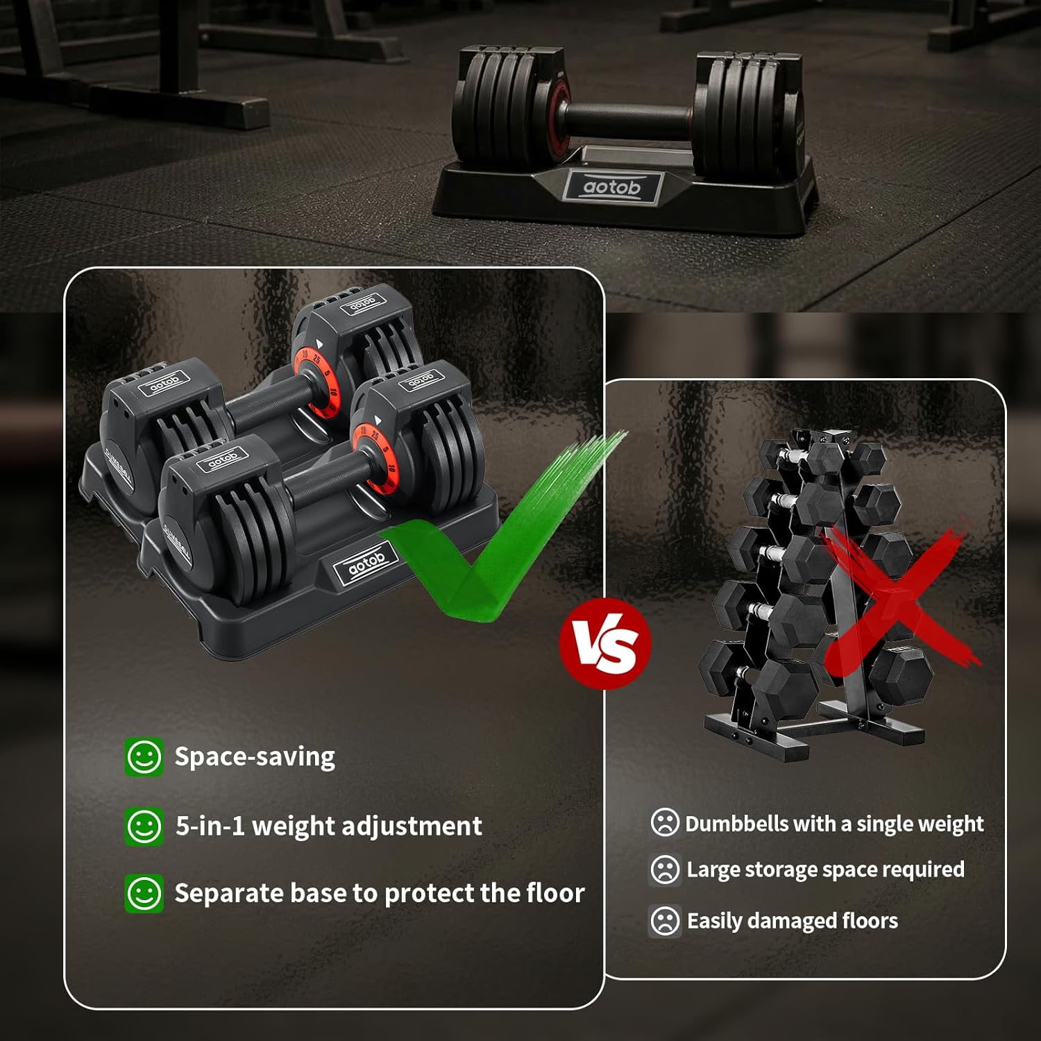 AOTOB 25 lbs (Pair) Adjustable Dumbbell Set, Dumbbells Adjusted Weight with Anti-Slip Fast Adjust Turning Handle, Dumbbel Sets Adjusting for Men and Women for Home Gym Exercise - Image 6
