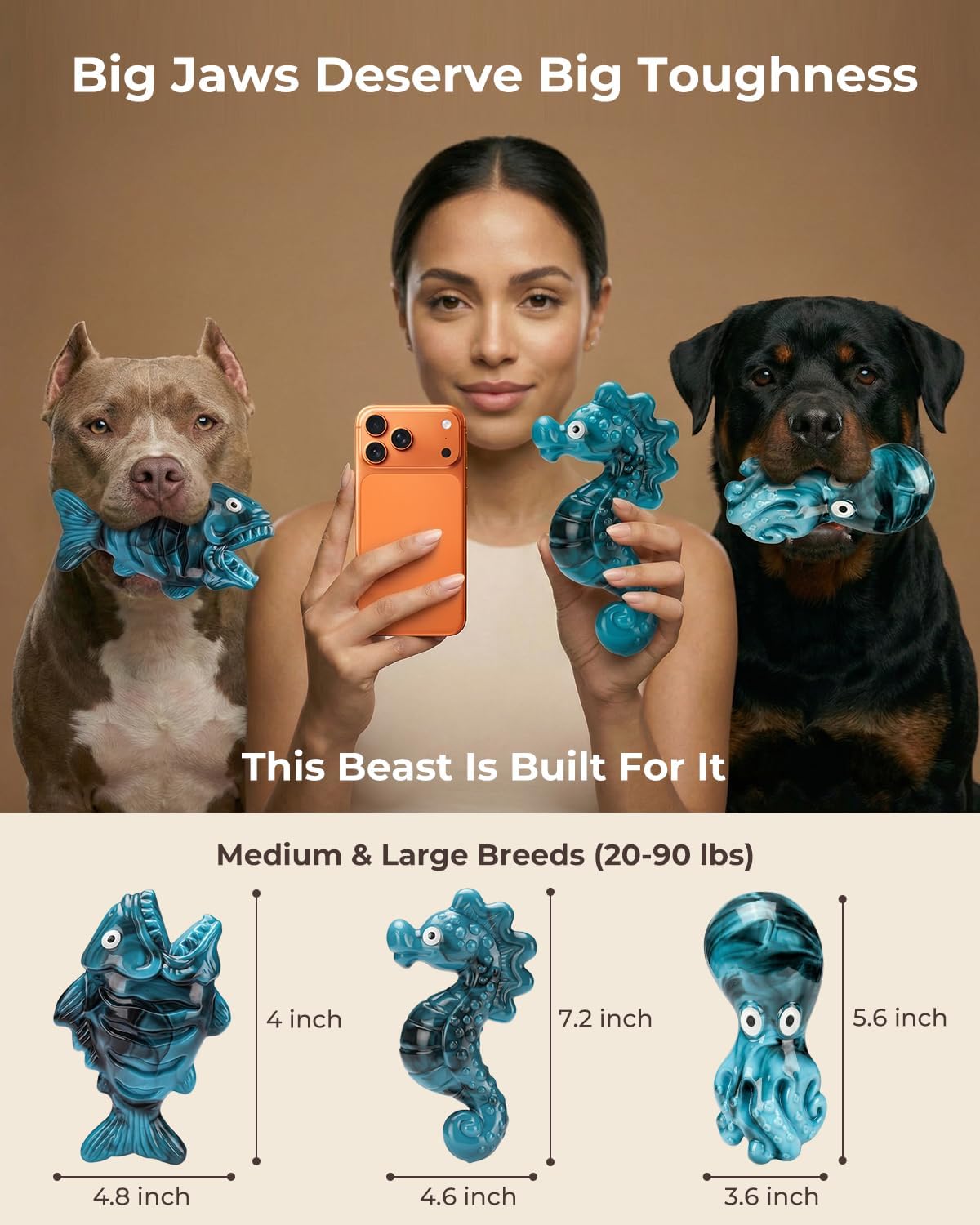 Dog Toys for Aggressive Chewers 3 Pack: Tough Dog Toys for Medium Large Breeds, Bacon Flavored Indestructible Dog Toy, Heavy Duty Nylon Chew Bone Dog Toys to Keep Them Busy 20-90 lbs - Image 5
