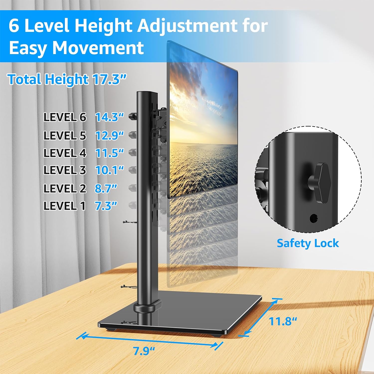 MOUNTUP Monitor Stand for Desk, Freestanding Monitor Mount Fits 13-32 inch Screen up to 17.6 lbs, Screen Stand with Swivel, Height, Rotation Adjustment, VESA Mount 100 x 100mm, 75 x 75mm - Image 3