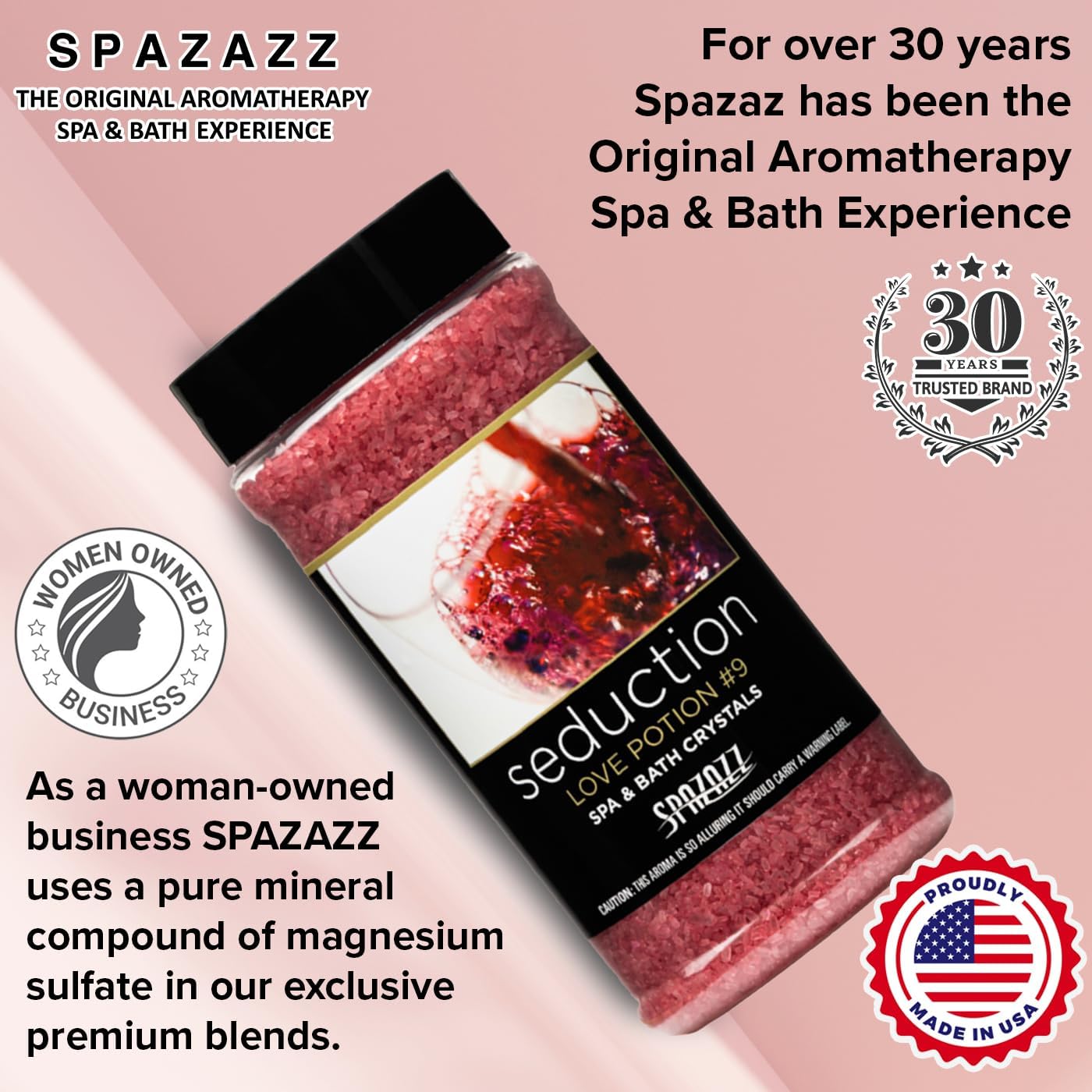 Spazazz Couples Romance Gift Set- Hot Tub Aromatherapy Spa Crystals with Minerals, 17-Ounce, Love Potion No.9 Seduction | Bath Salts Scents & Fragrances - Image 6