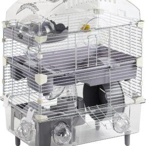 3-Tier Hamster Cage Starter Kit 18″Lx11″Wx23″H for Dwarf Hamsters Only with 2 Platforms, 3 Tube Ports, Bathtub, Food Bowl, Steps, 2 Silent Wheels, 3 Doors, House, Water Bottle